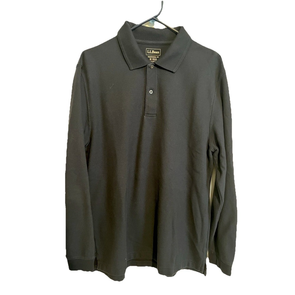 LL Bean Men's Long Sleeve Polo Shirt Medium‎ Traditional Fit Navy Blue